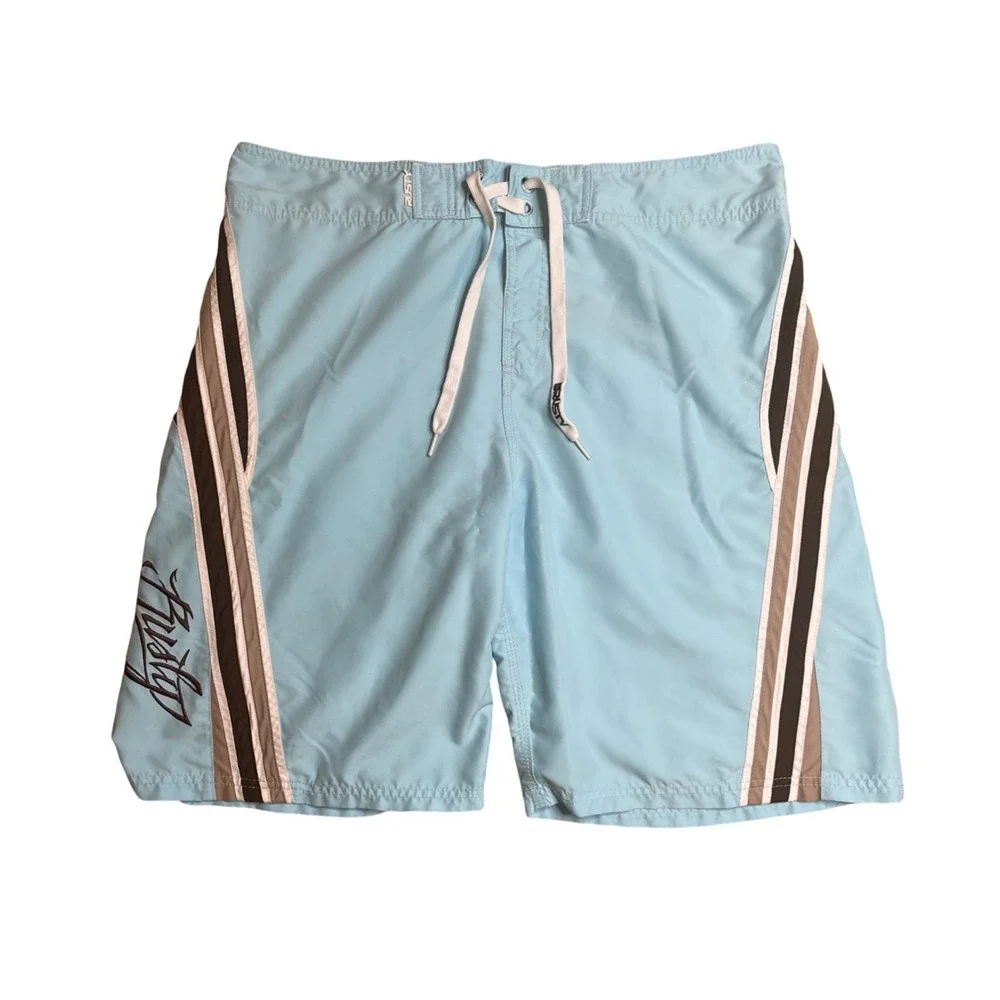 Rusty Board Swim Trunks Striped Surf Mens Blue Size 38